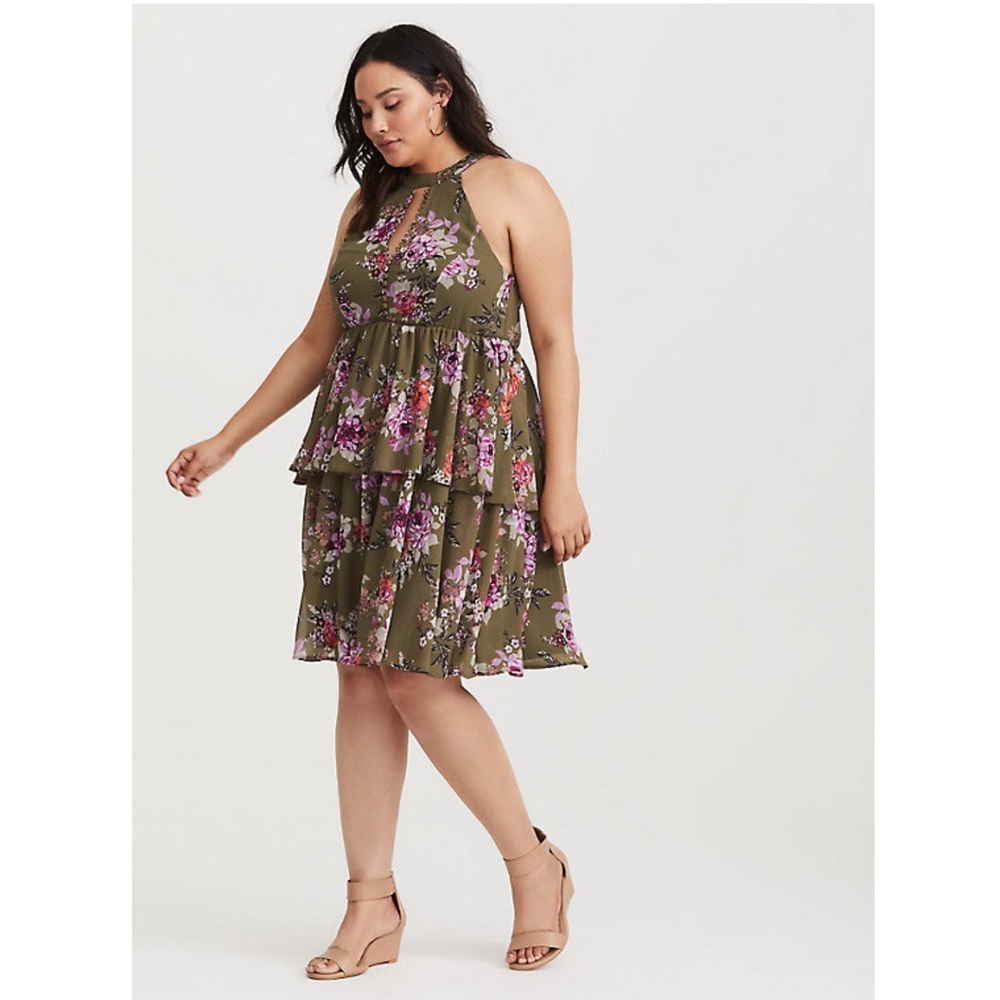 Torrid Tiered Floral Print Chiffon Fit&Flare Dress